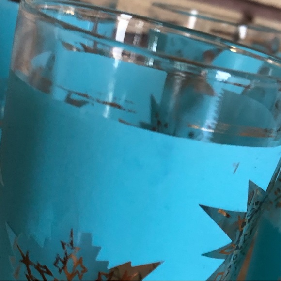 60's Aqua/Gold Starburst Glasses - 8 - Tumblers - Highballs - Barware -Glassware - Picture 13 of 14